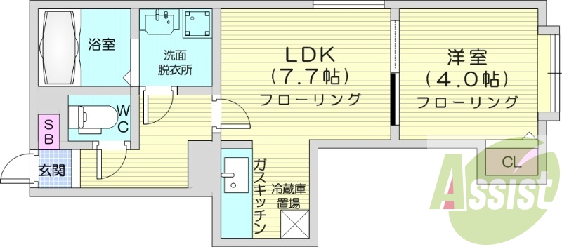 1LDK、角部屋、クローゼット、ウォシュレット