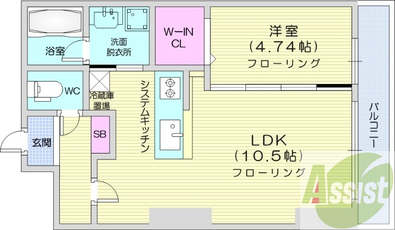 1LDK、ウォークインクローゼット、ネット無料