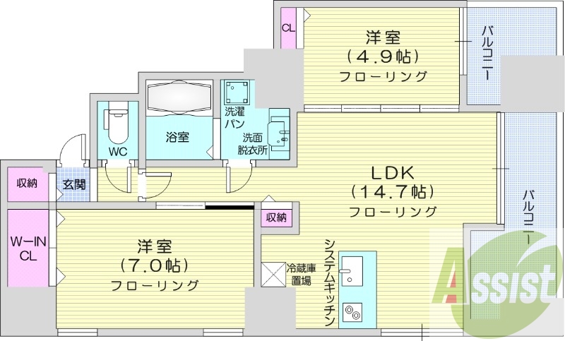 2LDK、エアコン、追い焚き機能、システムキッチン