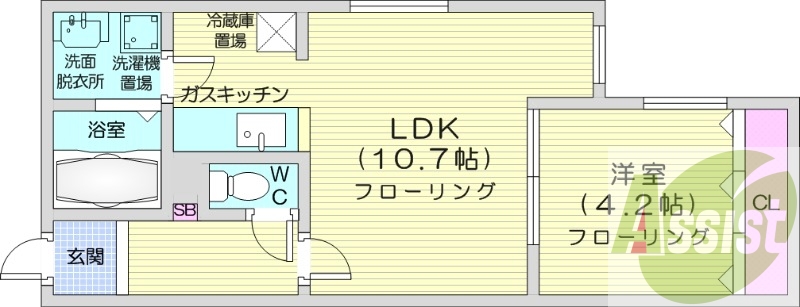 1LDK、オートロック、角部屋、ネット無料、灯油FF暖房