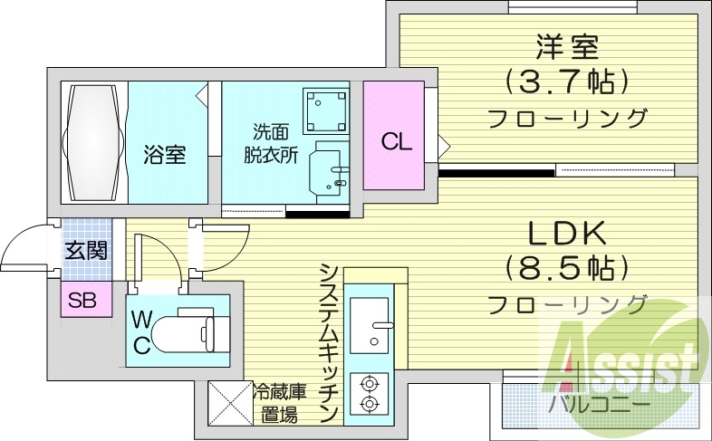 １LDK、インターネット無料、カメラ付インターホン、エアコン