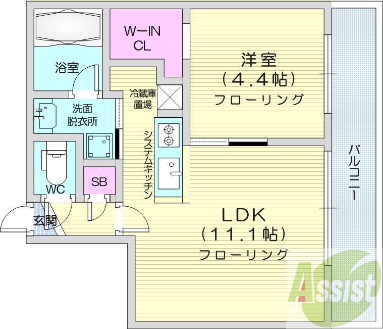 1LDK、エアコン、都市ガス、ペット飼育可