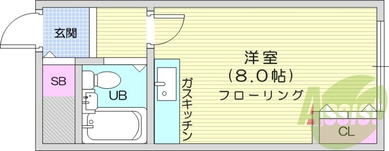 8帖の洋室です。広々として、きれいですね。