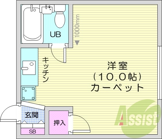1R、暖房、家具家電、収納、エレベーター