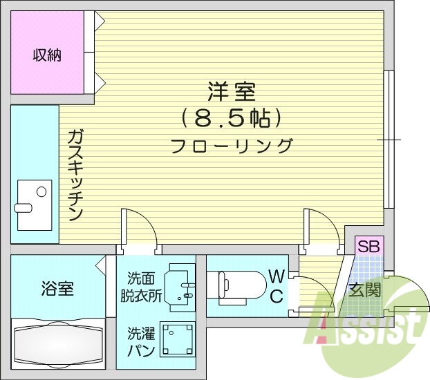 1LDK、バストイレ別、洗面化粧台、TVモニターホン