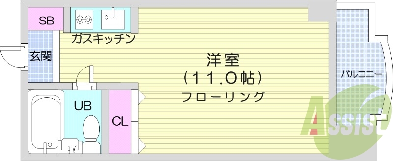 1K、オートロック、モニター付インターホン、システムキッチン