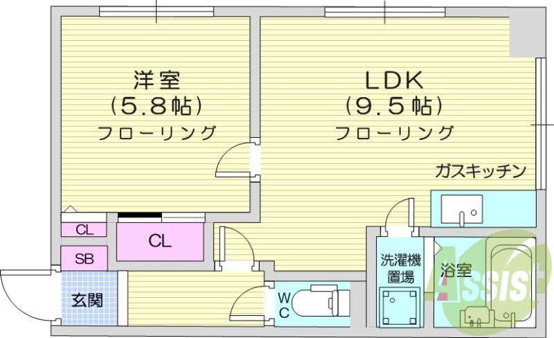 １LDK、角部屋、バストイレ別、灯油FF暖房