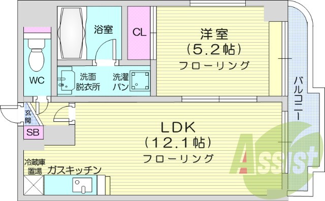1LDK、浴室換気乾燥暖房、TVインターホン
