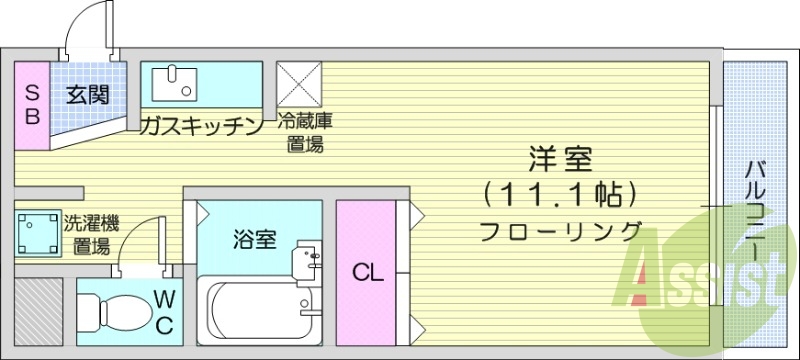1K、バストイレ別、室内洗濯機置場、インターホン