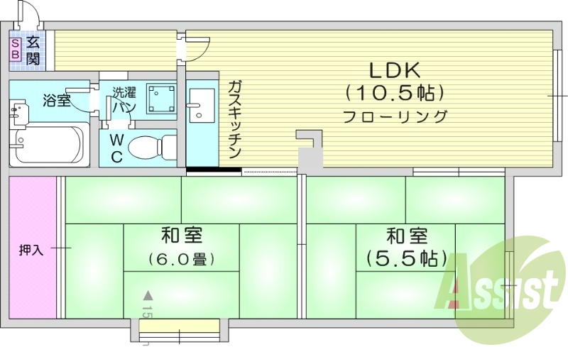 2LDK、灯油暖房、バストイレ別、灯油ストーブ