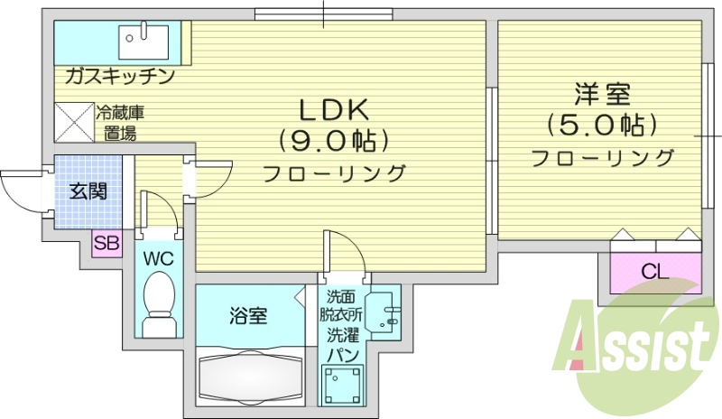 1LDK、インターネット無料、クローゼット