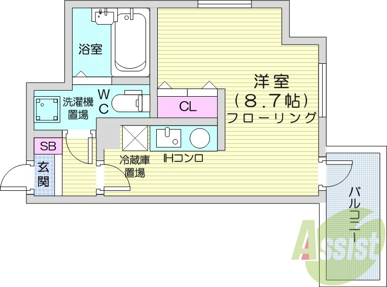 1R、オートロック、角部屋、ネット使用料無料