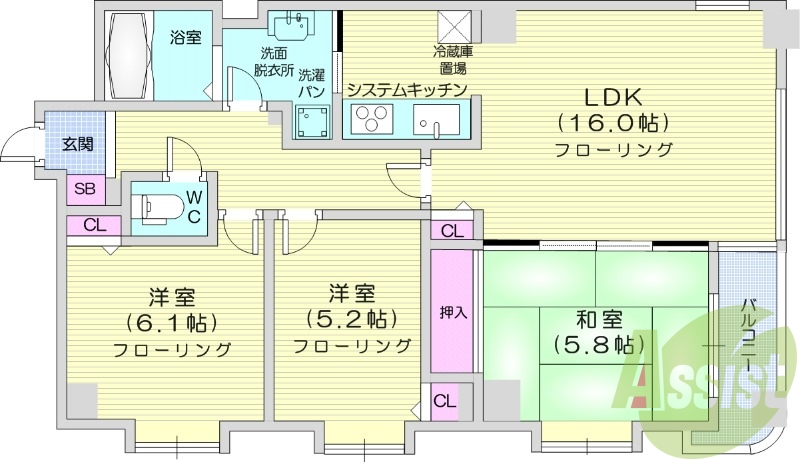 3LDK、収納、システムキッチン、シャンプードレッサー