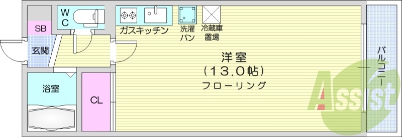 1R、オートロック、バストイレ別、灯油FF暖房