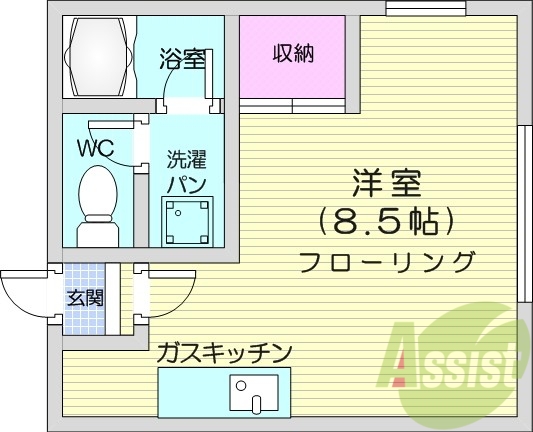 1R、バストイレ別、収納、灯油暖房、ネット無料