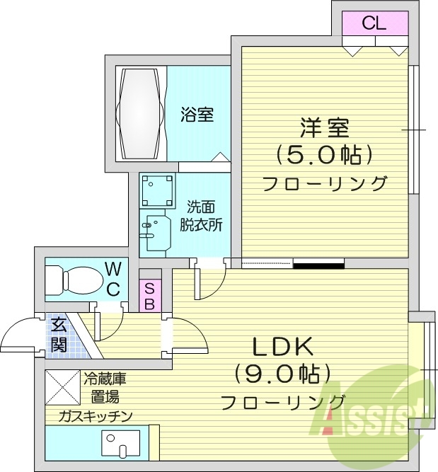 1LDK、シャワートイレ、灯油FF暖房