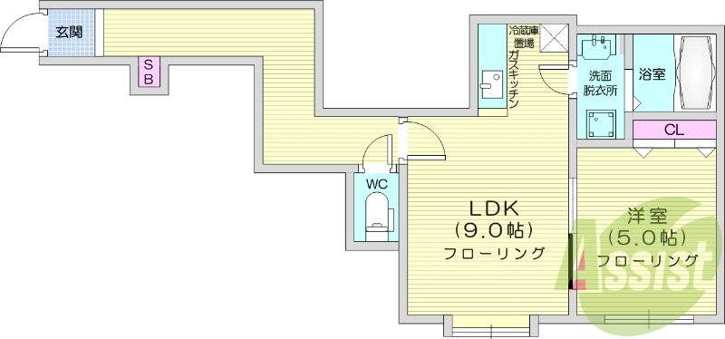 1LDK、灯油暖房、角部屋、ネット利用料不要