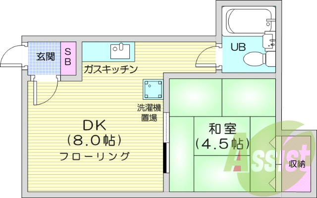 1DK、ガス給湯器、灯油FF暖房
