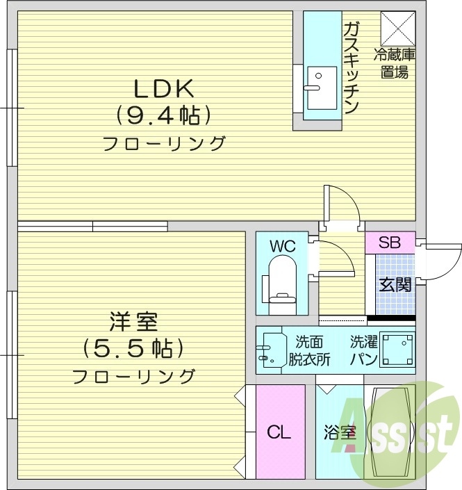 1LDK、角部屋、最上階、カウンターキッチン