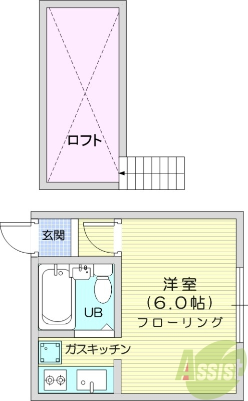 1K、室内洗濯機置場、ガスコンロ設置可、ネット使用料不要