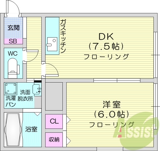 1DK、ウォシュレット、シューズボックス、独立洗面台