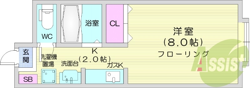 1K、暖房設備、収納、洗濯機置場、オートロック