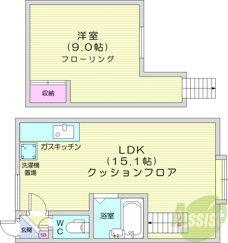 １LDK、メゾネット、バストイレ別、灯油FF暖房