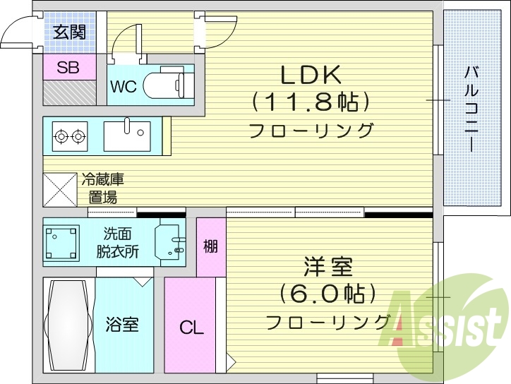 1LDK、システムキッチン、クローゼット