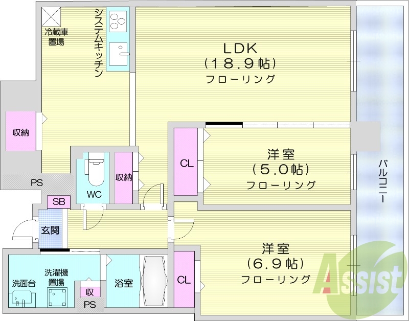 2LDK、食器洗乾燥機、モニタ付きインターホン