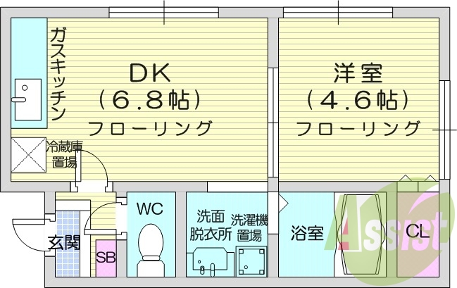 1DK、洗面脱衣所、シャンプードレッサー、クローゼット