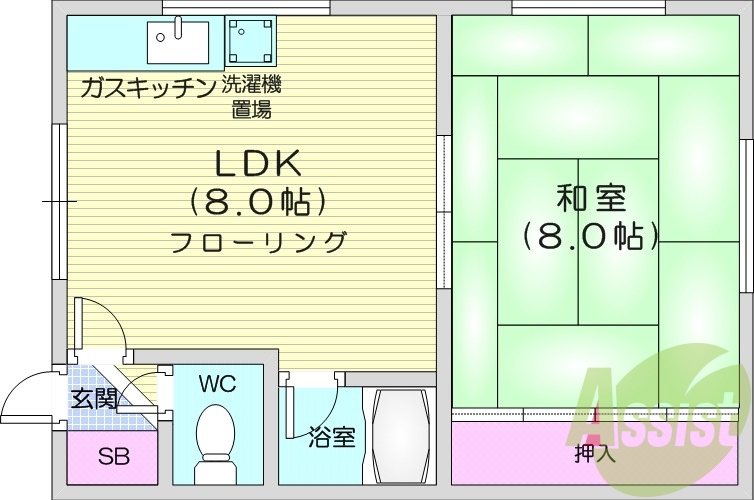 1DK、インターネット無料、バストイレ別