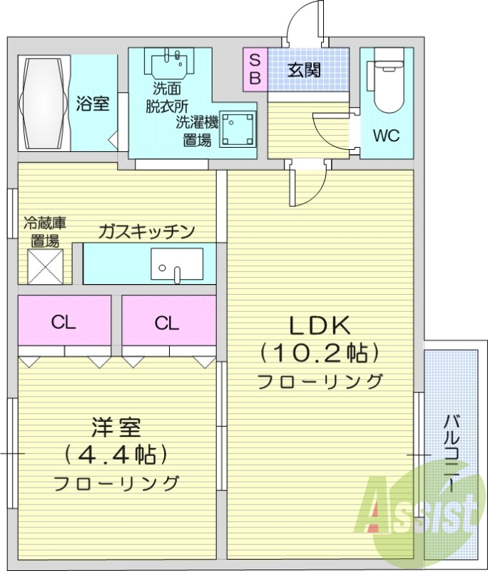 1LDK、オートロック、独立洗面台、バストイレ別、灯油暖房