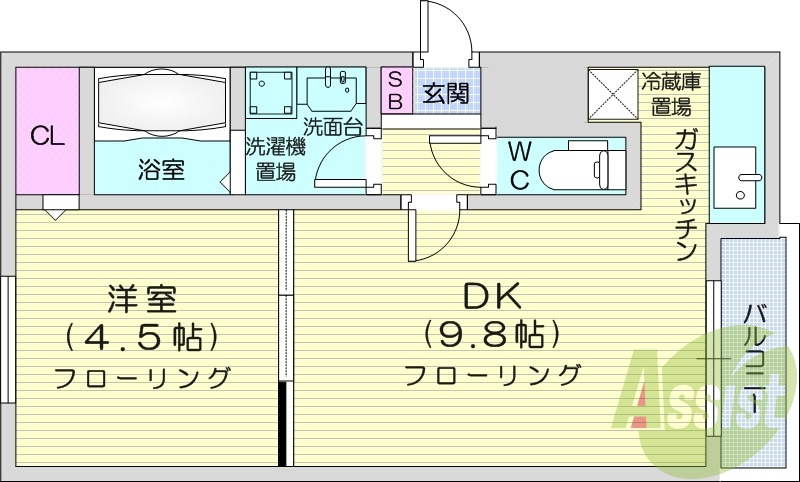 1LDK、オートロック、独立洗面台、バストイレ別、灯油暖房