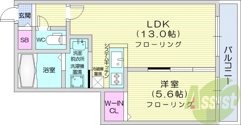 1LDK、オートロック、システムキッチン