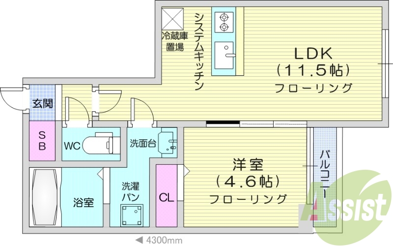 1LDK、都市ガス、システムキッチン、、エアコン