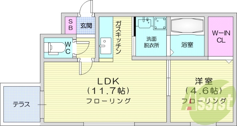 1LDK、オートロック、角部屋、モニターホン、バストイレ別