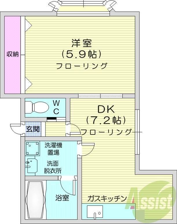 1DK、バストイレ別、シャンプードレッサー、灯油FF暖房