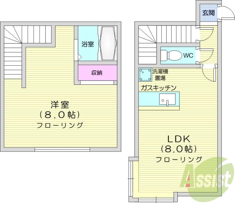 1R、ロフト、バス・トイレ別、灯油FF暖房