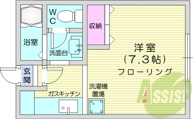 1K、収納、バストイレ別、洗面台独立、洗濯機置場