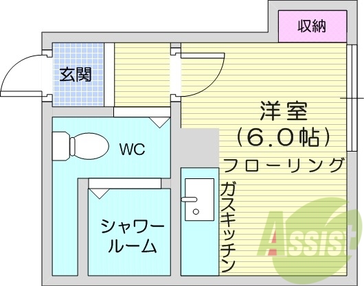 1R、最上階、シャワールーム、灯油FF暖房
