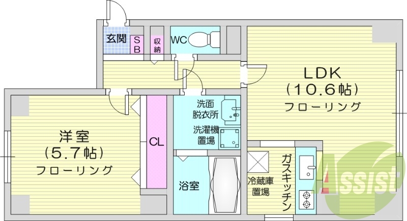 1LDK、クローゼット、洗面脱衣所独立、洗濯機置場