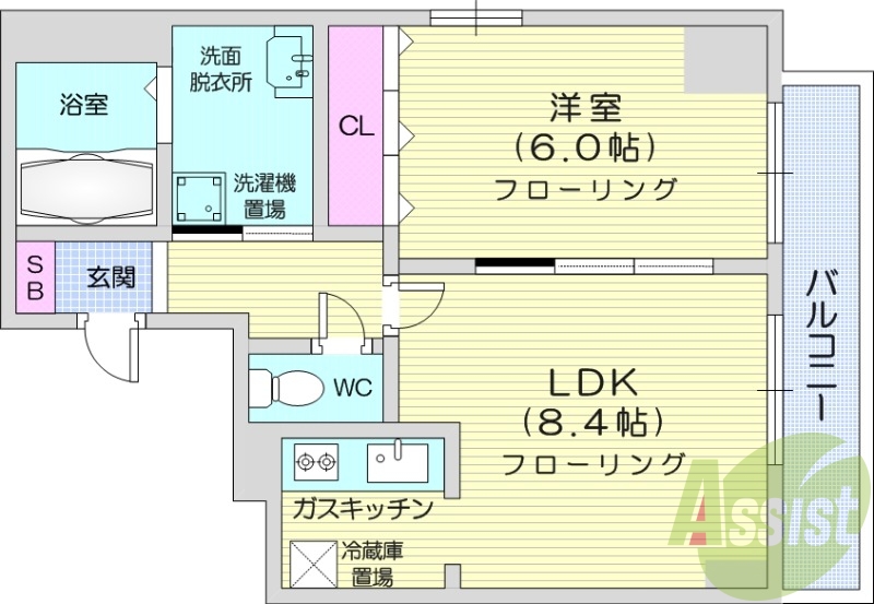 1LDK、クローゼット、シューズボックス、洗面脱衣所