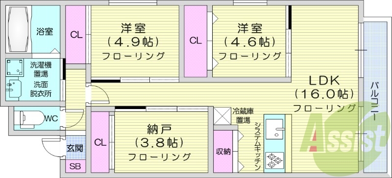 2LDK、都市ガス、システムキッチン、エアコン、パントリー
