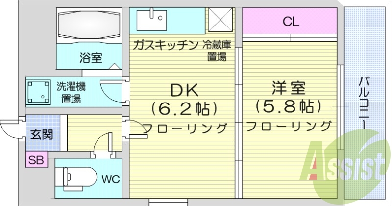 1DK、オートロック、角部屋、バストイレ別