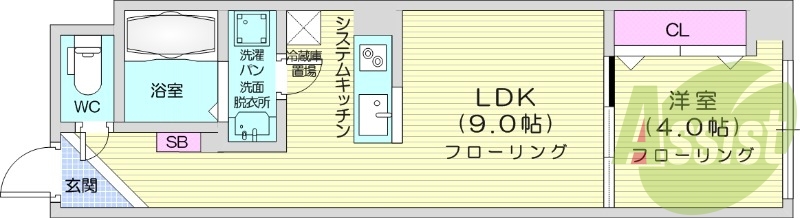 1LDK、オール電化、バストイレ別、宅配ボックス