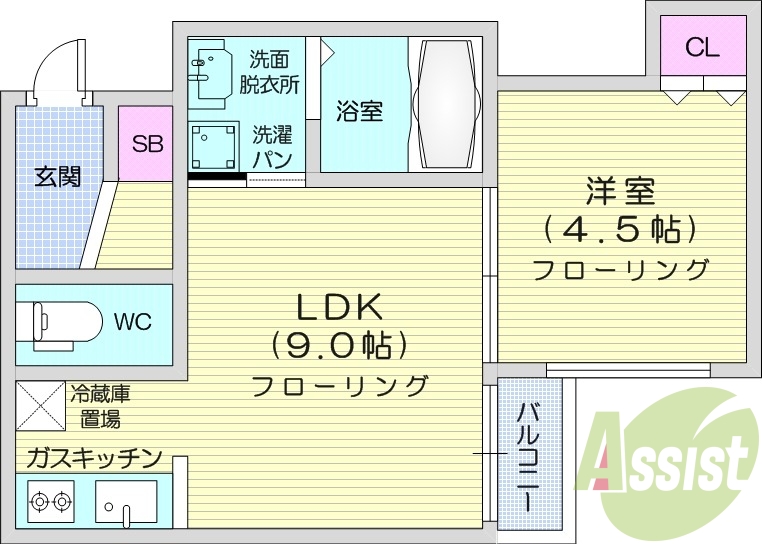 1LDK、オートロック、シューズボックス