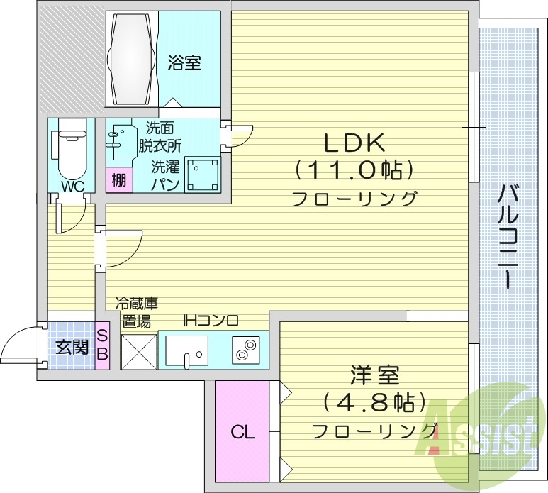 1LDK、インターネット無料、オートロック