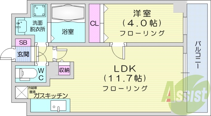 1LDK、オートロック、灯油暖房、シャンプードレッサー