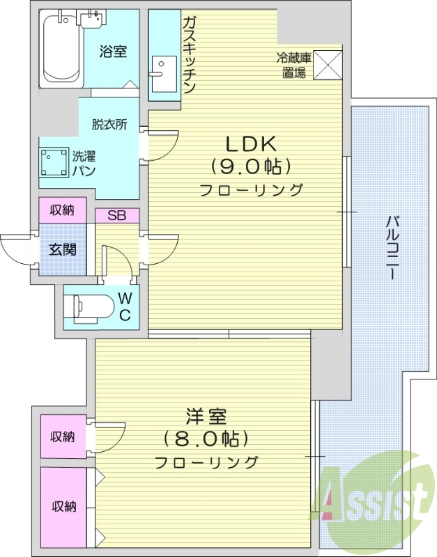 1LDK、都市ガス、ネット無料、エアコン、灯油FF暖房