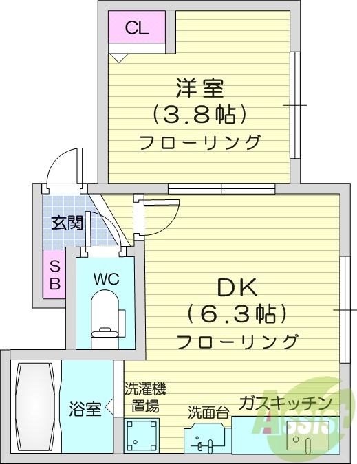 1DK、角部屋、ネット無料、オートロック